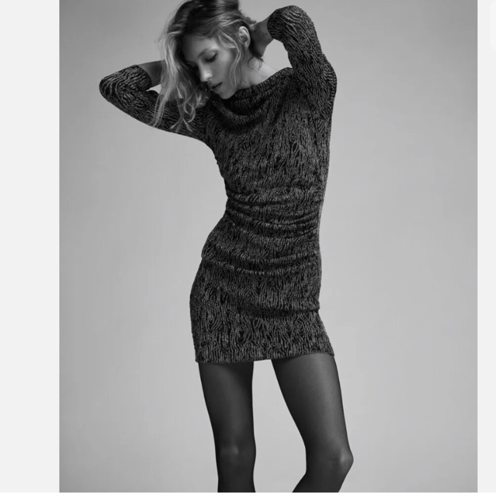 ZARA LONG SLEEVE KNIT DRESS WITH METALLIC THREAD - Picture 2 of 14